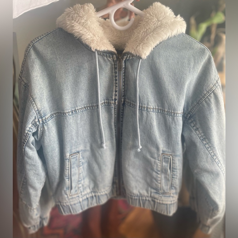 American Eagle Outfitters Light Wash Jean Bomber Jacket